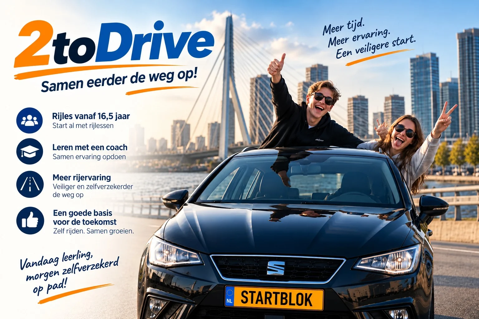 Illustratie over 2toDrive en rijles vanaf 16,5 jaar bij Rijschool Startblok